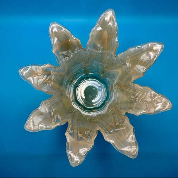 MURANO Art Glass Petal Bowl Candle Holder L7xH4" Vase Orange White Swirl Italy - Picture 2 of 7